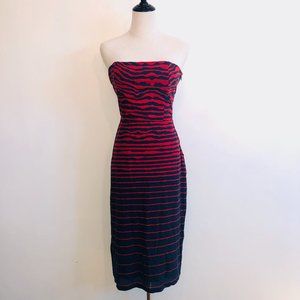 Alexander McQueen Strapless Navy Red Striped Dress